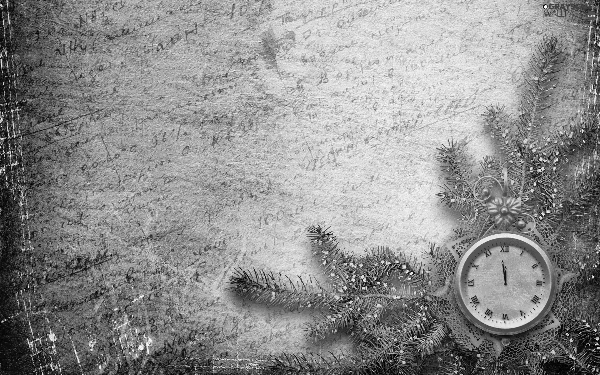 Old, card, Twigs, spruce, Clock