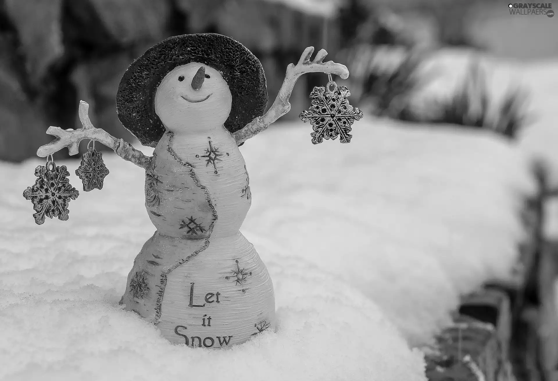 Snowman, Stars, ornamentation, Smile