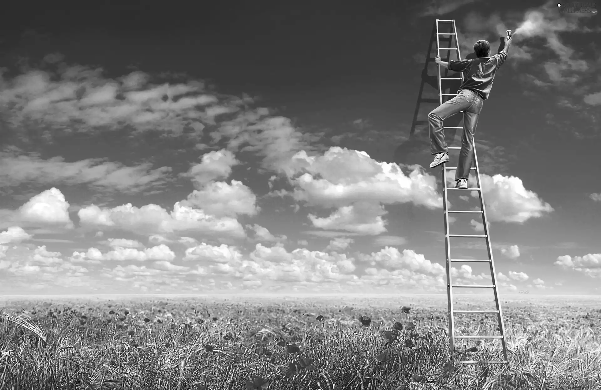 landscape, a man, painted