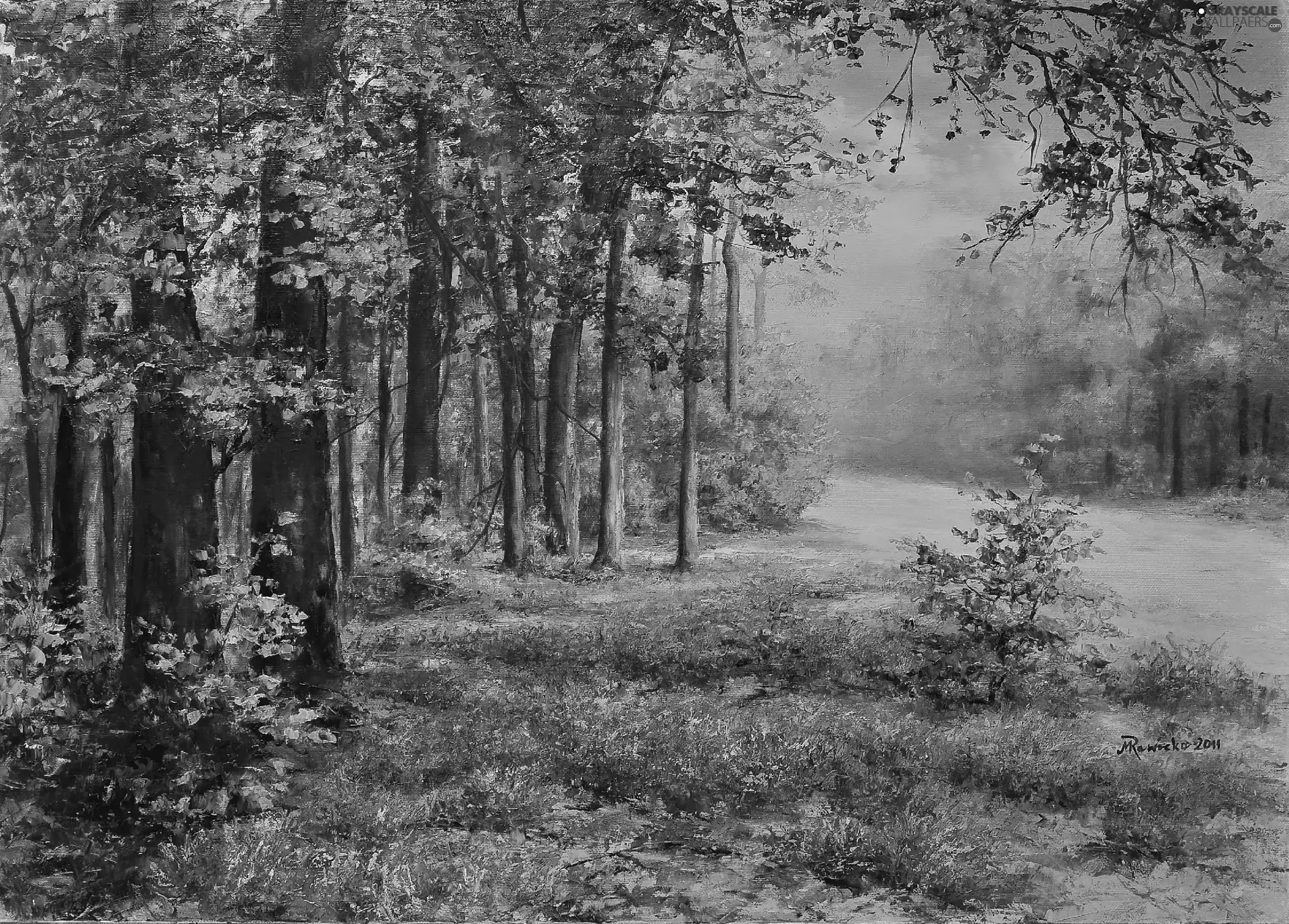 picture, heather, painting, forest