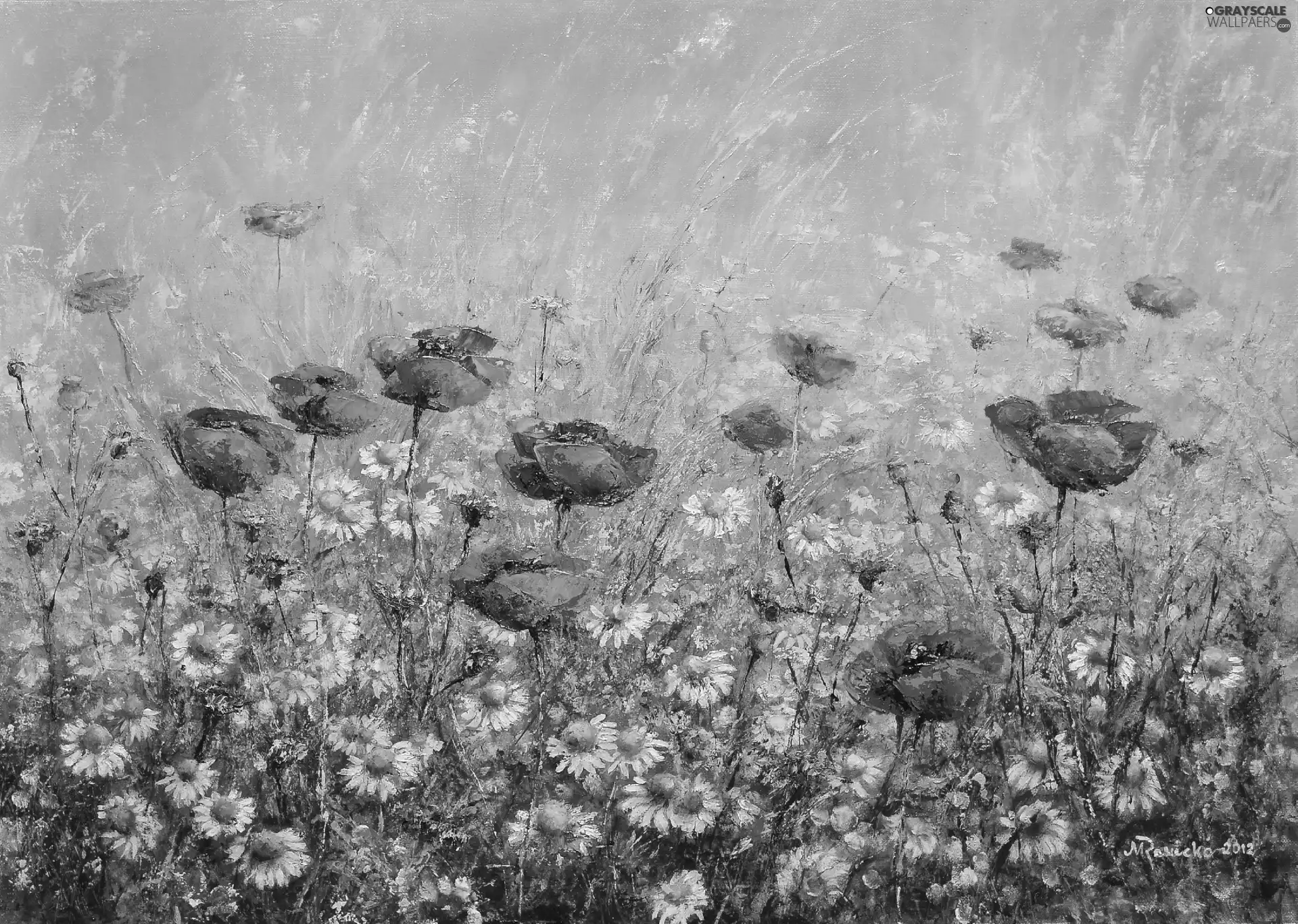 Margaret Rawicka, Meadow, painting, papavers