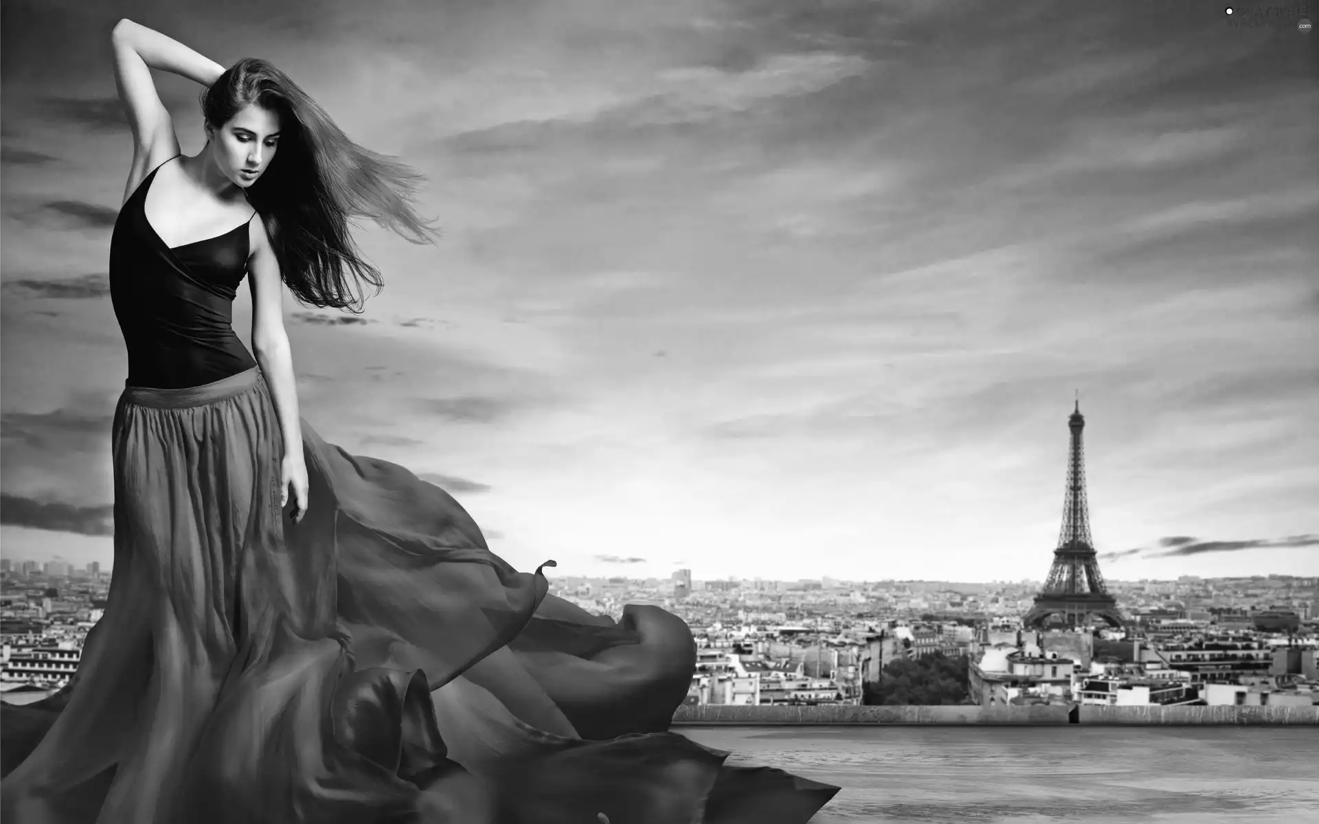 Eiffla, Women, panorama, town, Paris, tower