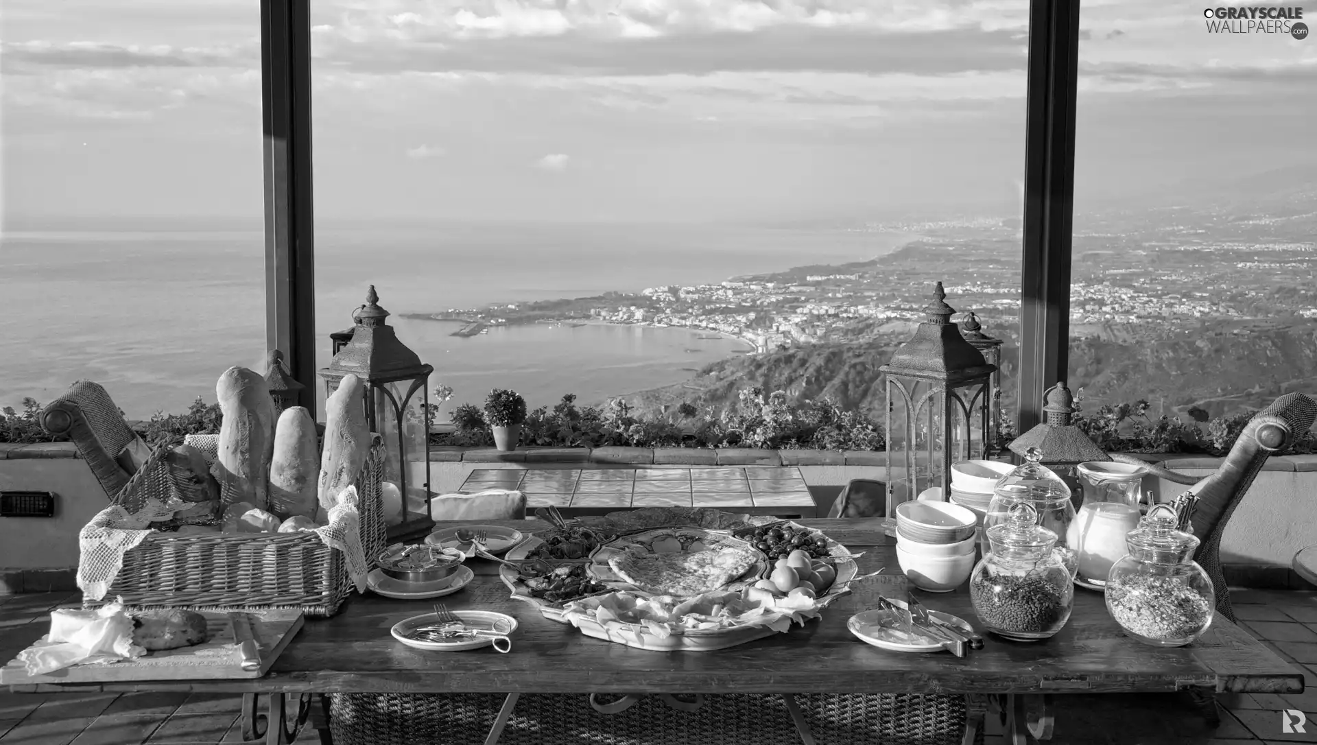 Window, Room, Table, Panorama of City, breakfast