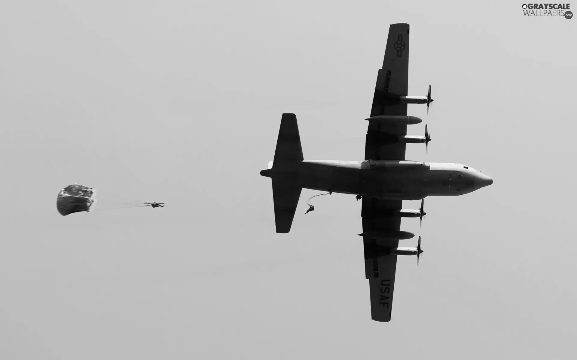 parachute, plane, Sky