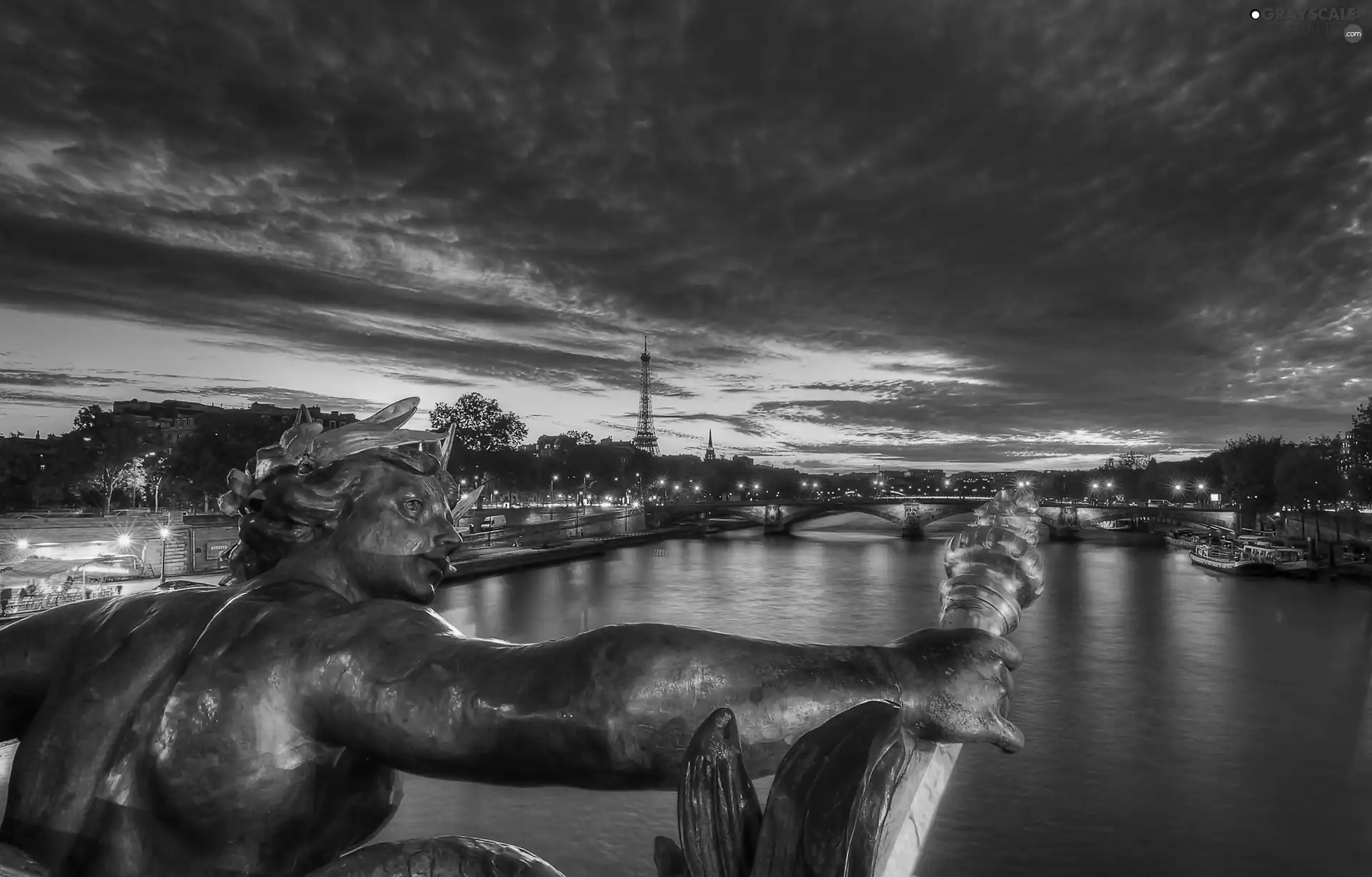 City Paris, France, Eiffla Tower, twilight, Statue monument