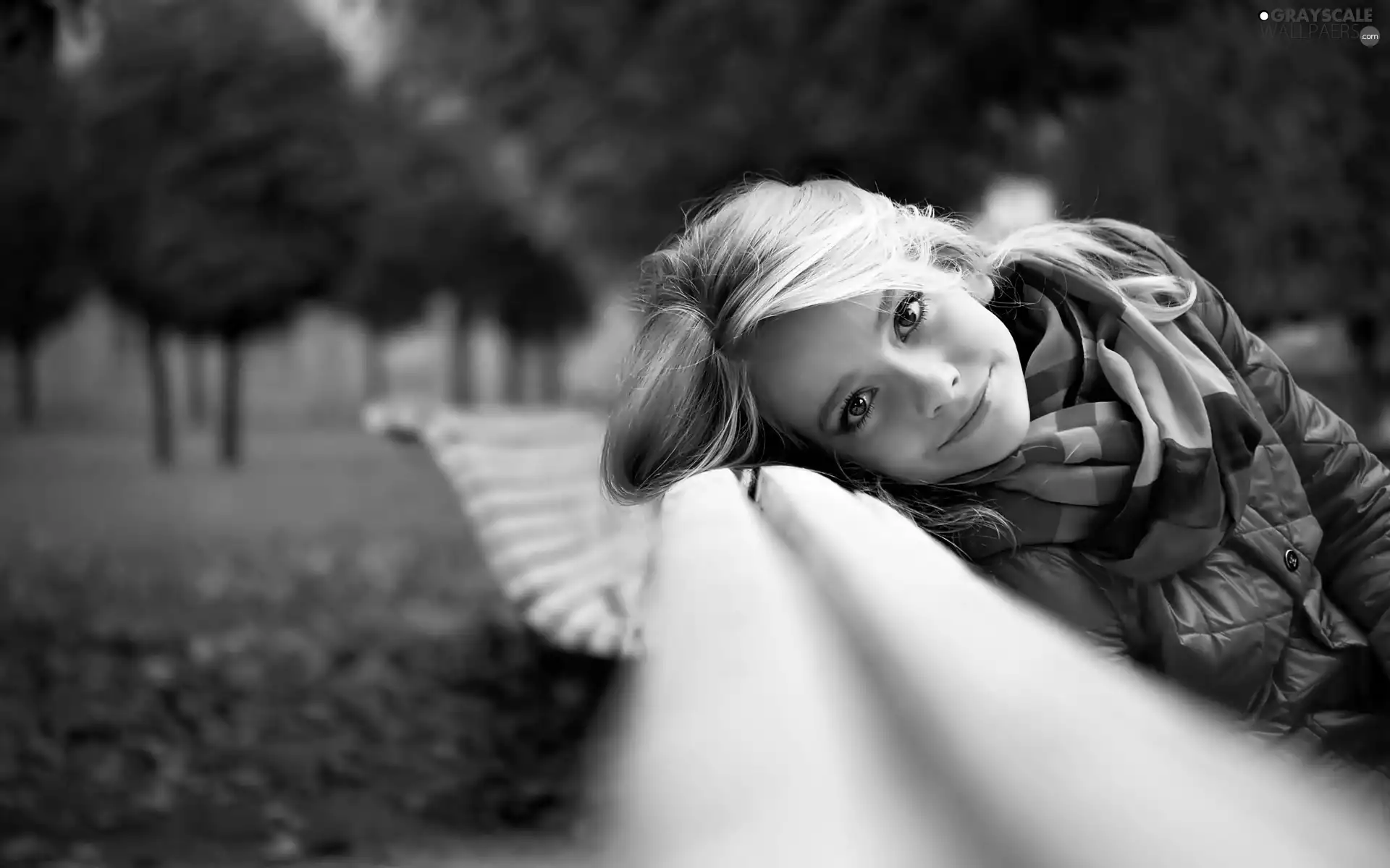 Park, Bench, Blonde, Smile, Women