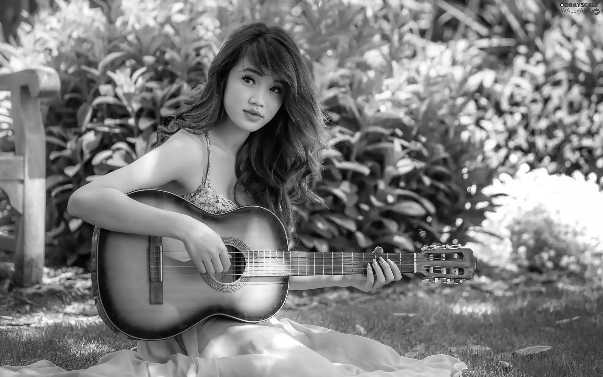 Park, girl, Guitar