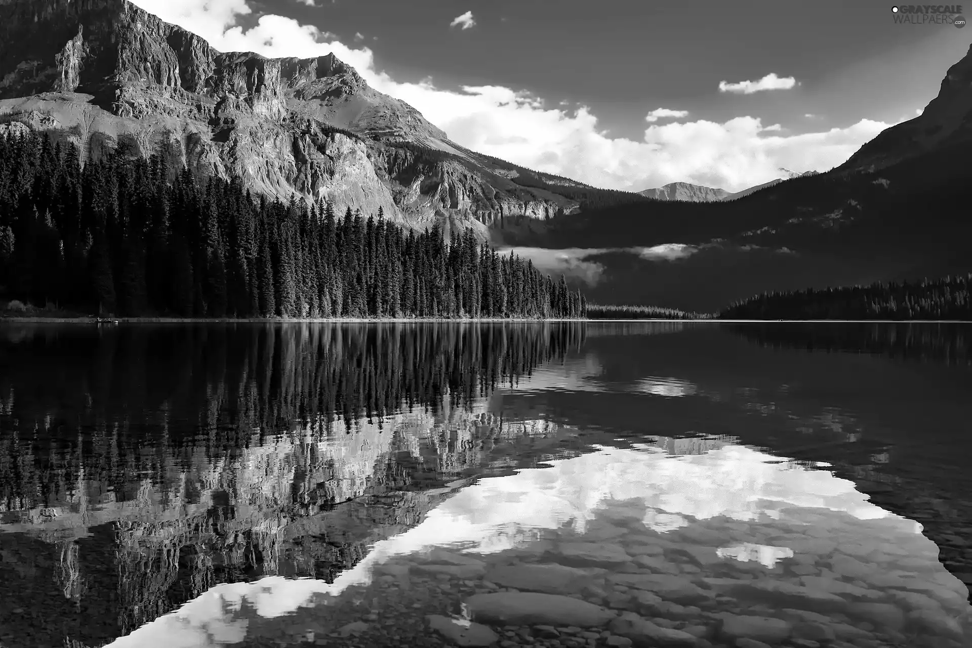 Mountains, Canada, Emerald Lake, forest, reflection, Yoho National Park
