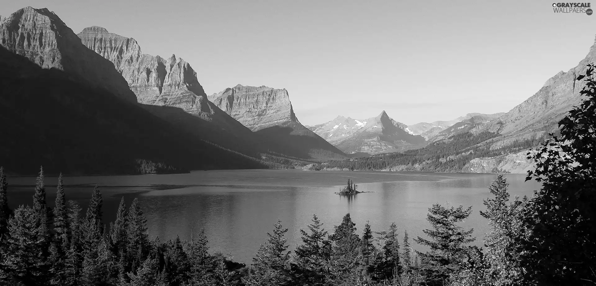 Mountains, Montana State, trees, Glacier National Park, The United States, Saint Mary Lake, viewes