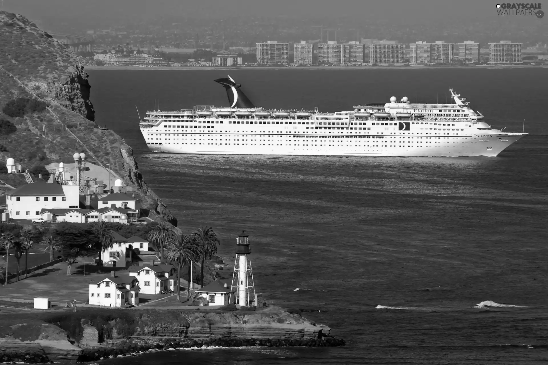 passenger, Ship, Coast, Town, sea