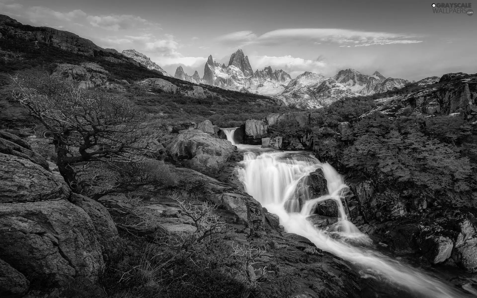 Patagonia, Argentina, mountains, Fitz Roy, VEGETATION, rocks, cascade, autumn, River