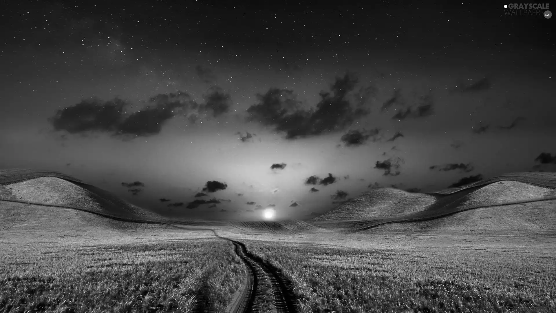 west, field, Path, sun