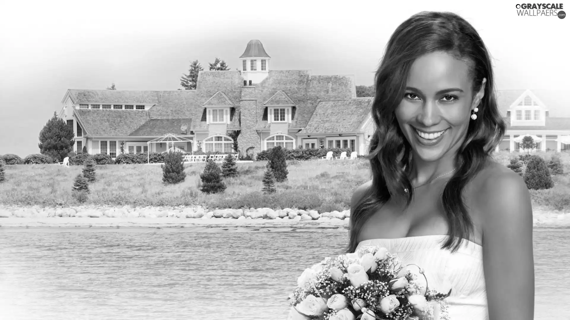 bouquet, smiling, Paula Patton