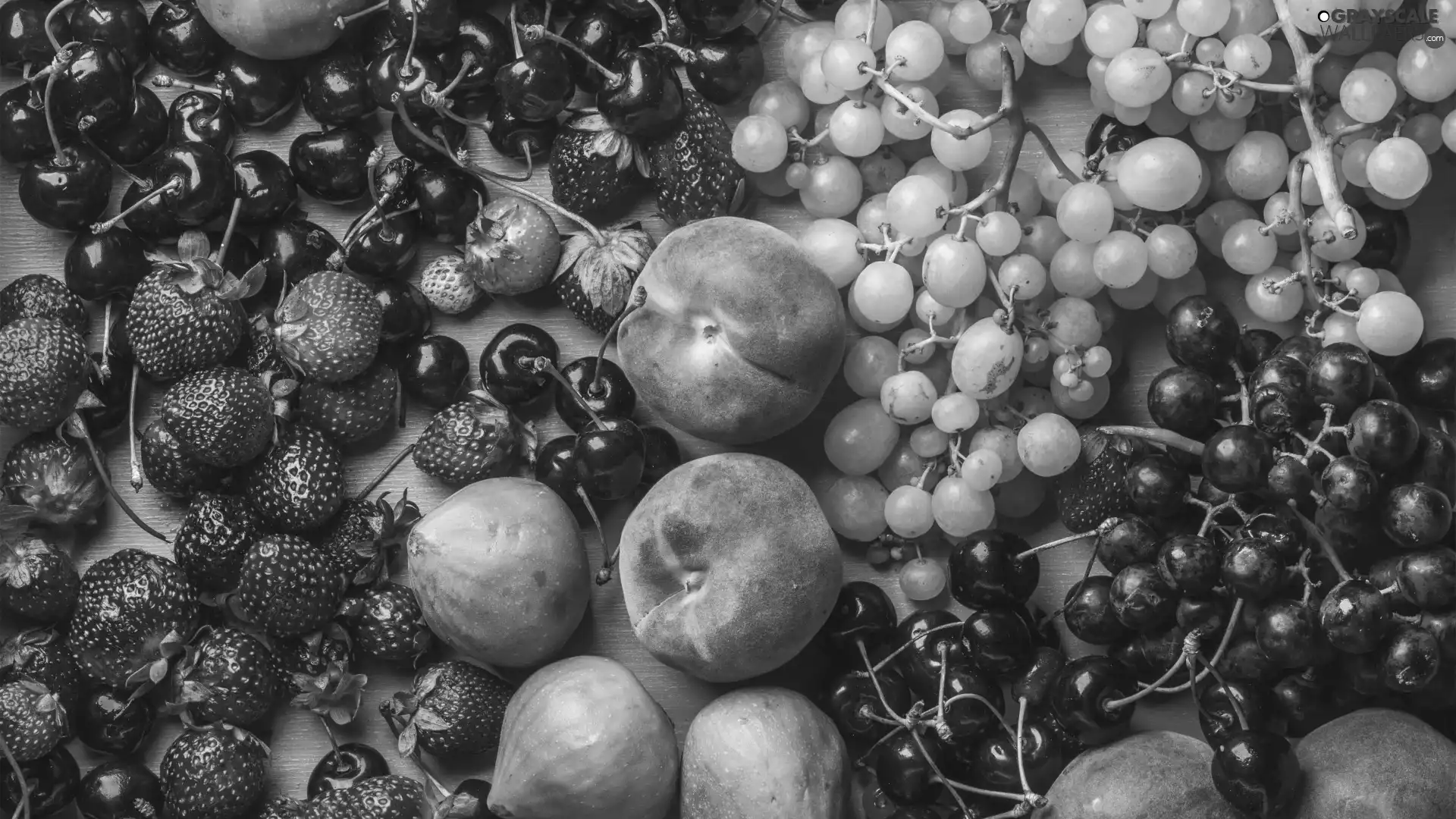 Grapes, peaches, cherries, Strawberry, Fruits