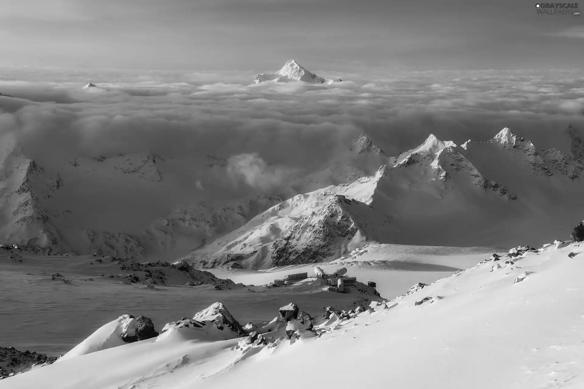 winter, Mountains, clouds, peaks