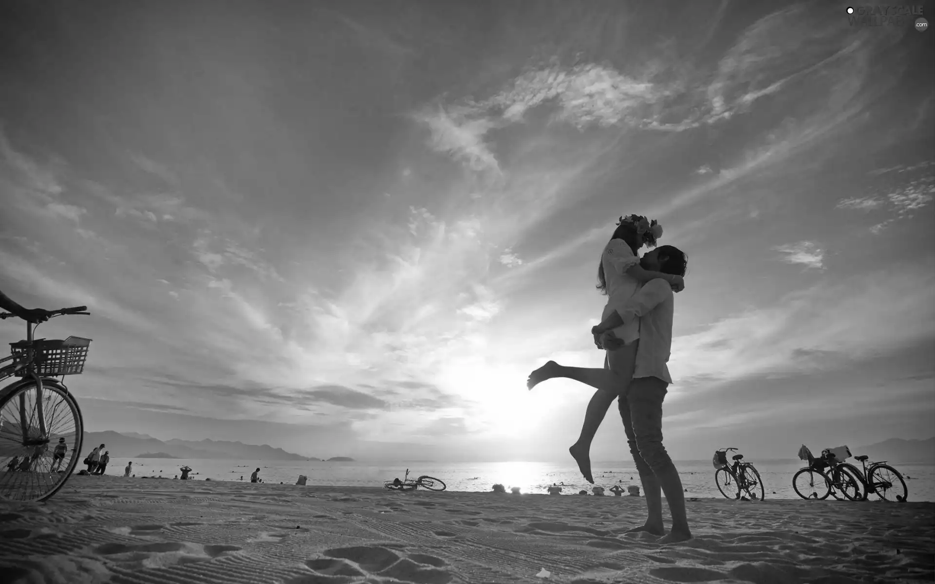 Bikes, Steam, sea, Beaches, Love, People, clouds