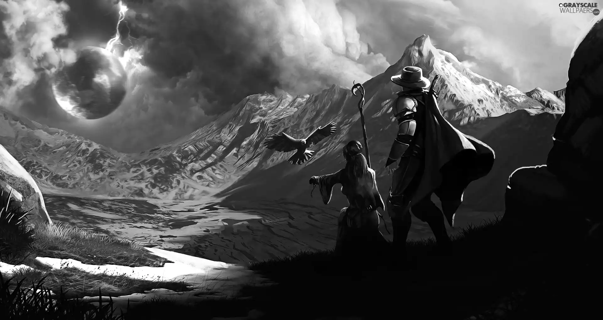 People, Mountains, eagle, landscape, Cloud