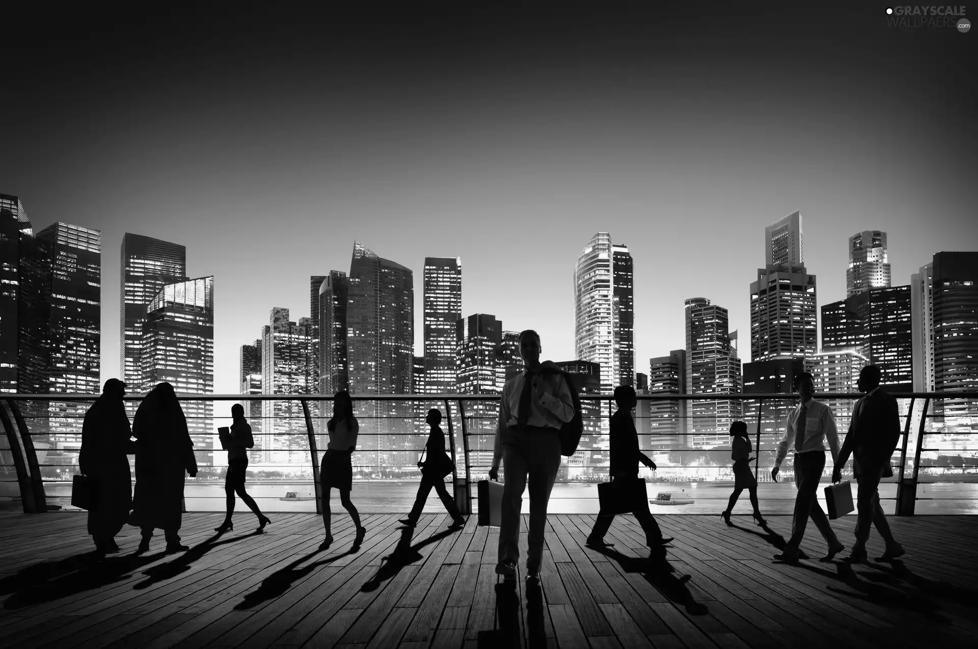 City at Night, skyscrapers, People