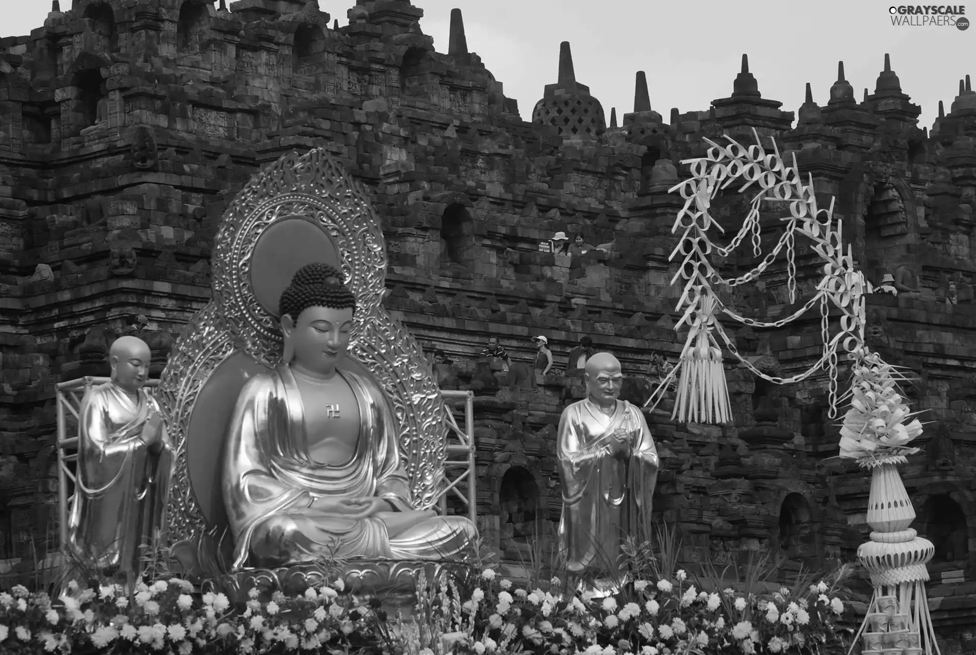 People, Flowers Palace, Borobudur, statues, indonesia