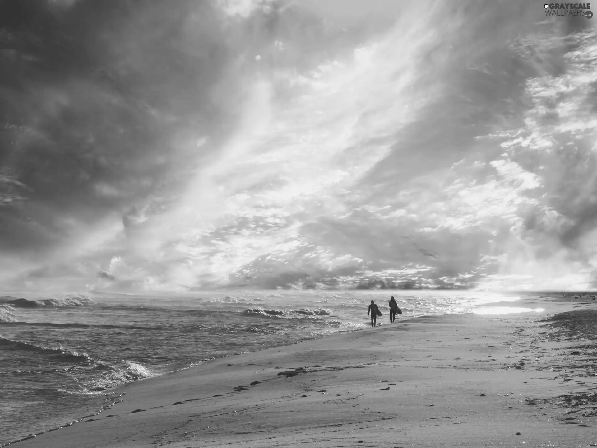 sea, clouds, People, Beaches