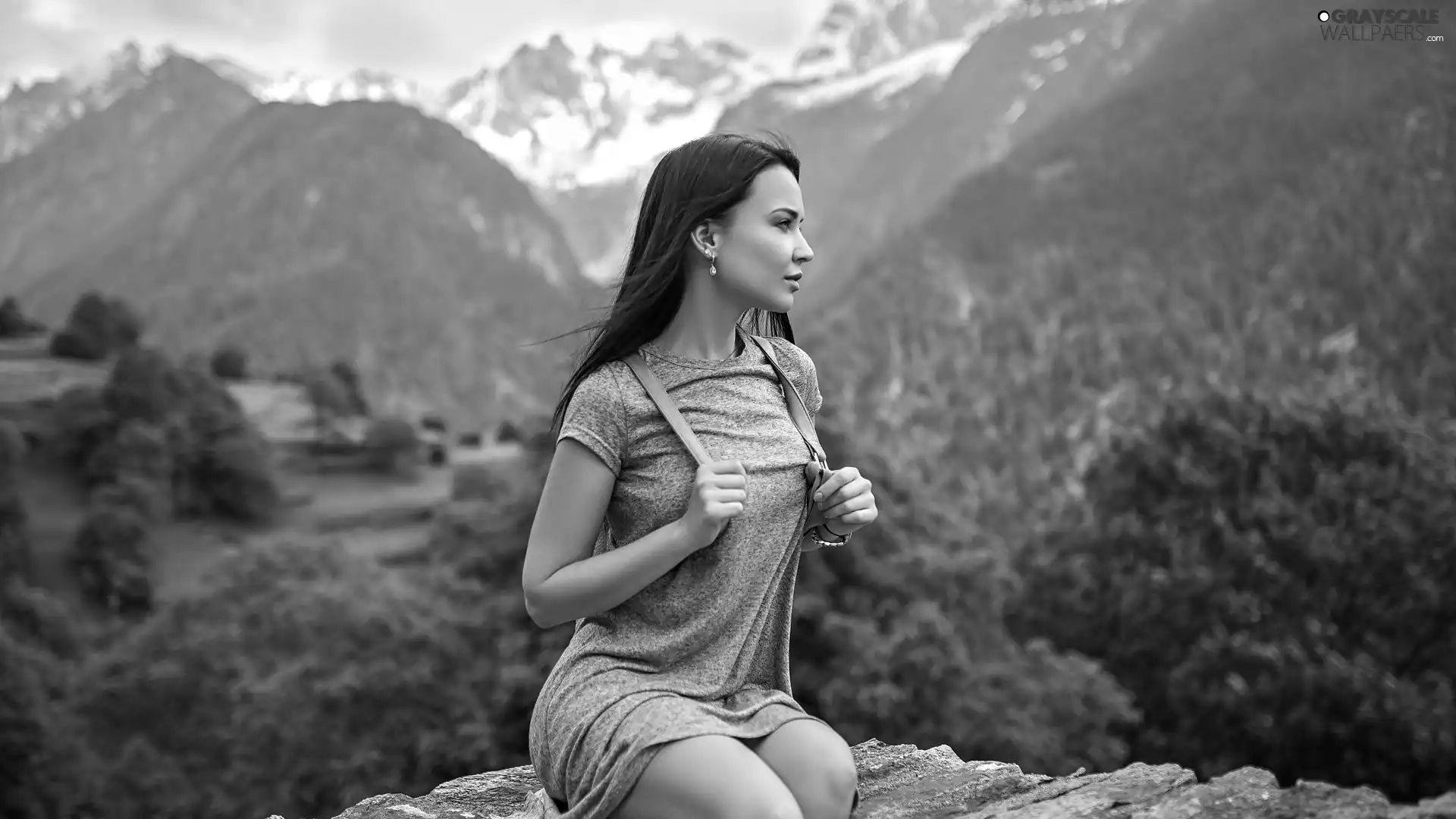 dress, Mountains, Angelina Petrova, Gray, model