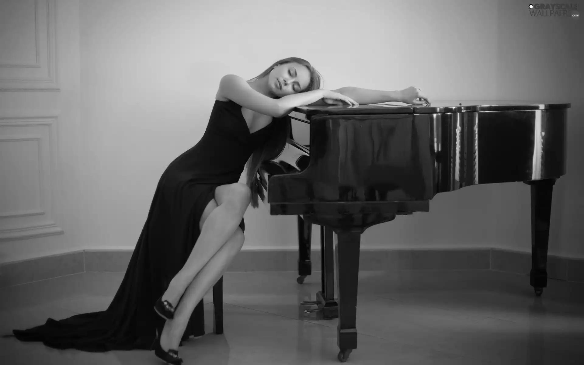 Women, Dress, Piano, black