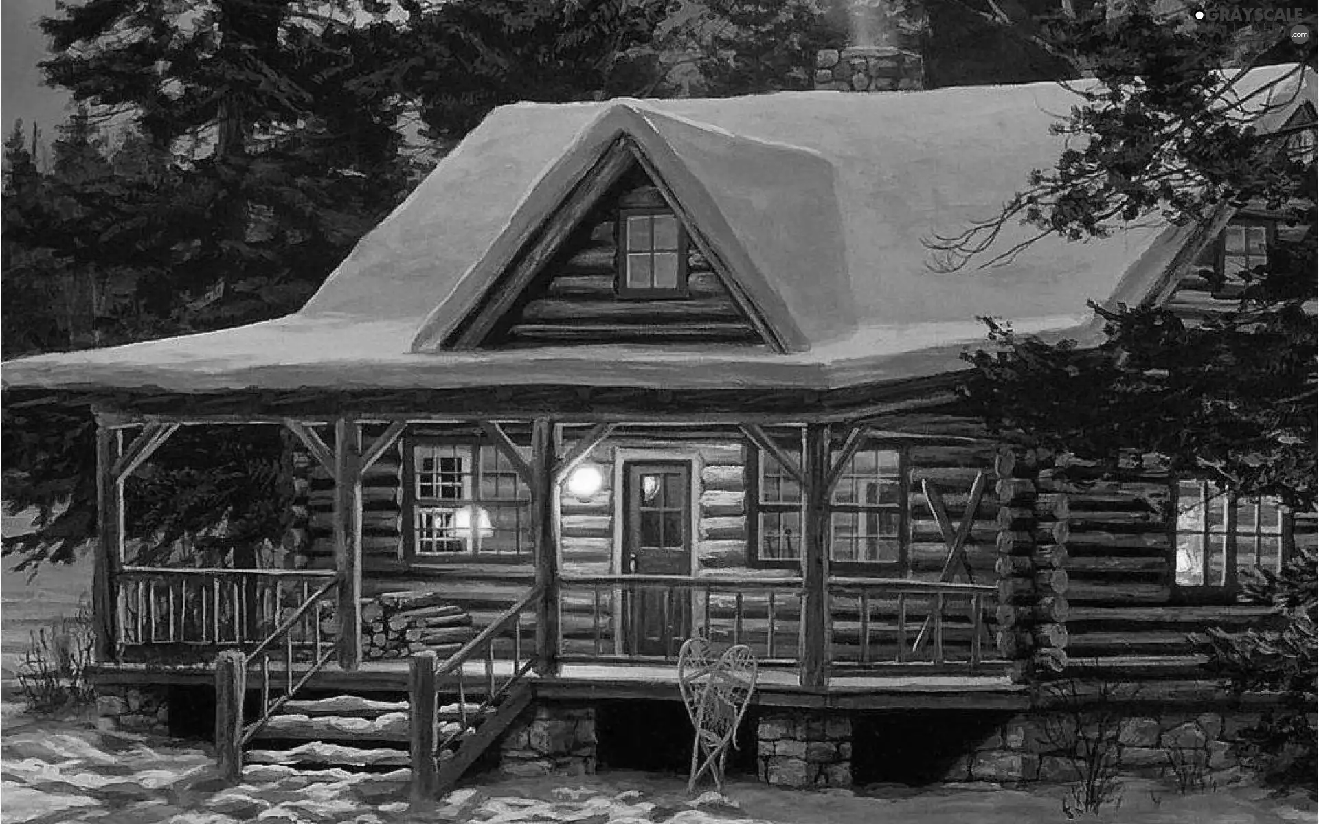 picture, Darrell Bush, house, winter, Floodlit