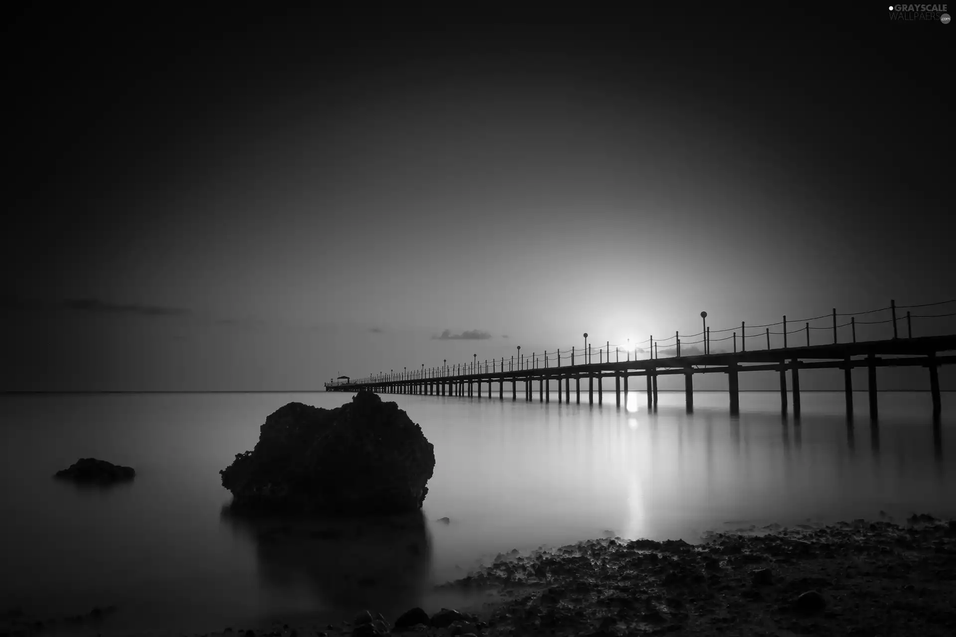 sea, sun, pier, west