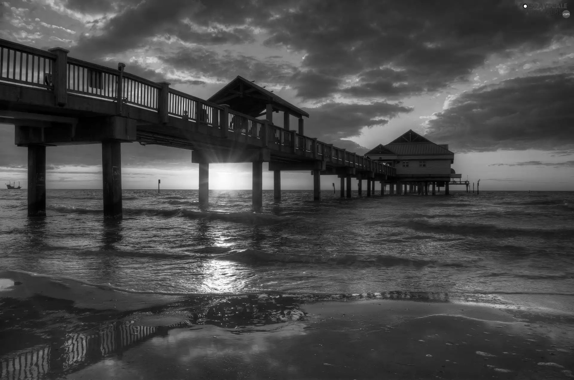 west, sea, pier, sun