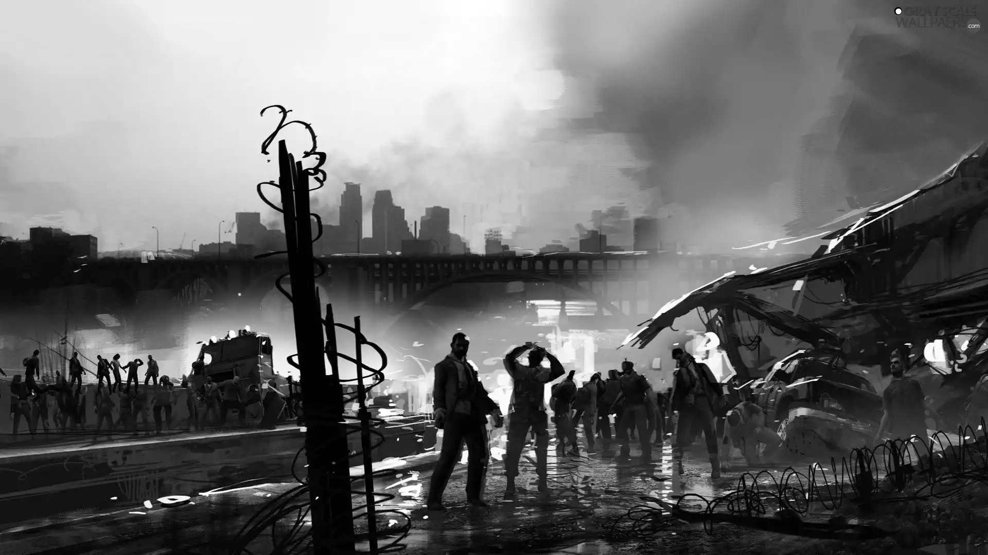 Town, Zombi, Piles, bridge