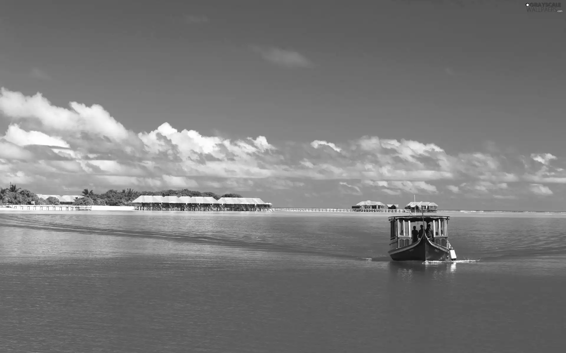 an, Lodz, clouds, Houses, sea, piles, Tropical