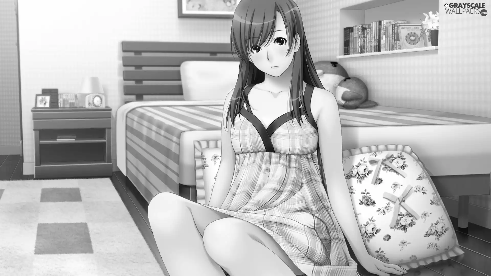 furniture, girl, Manga, Room, sad, pillows, Anime