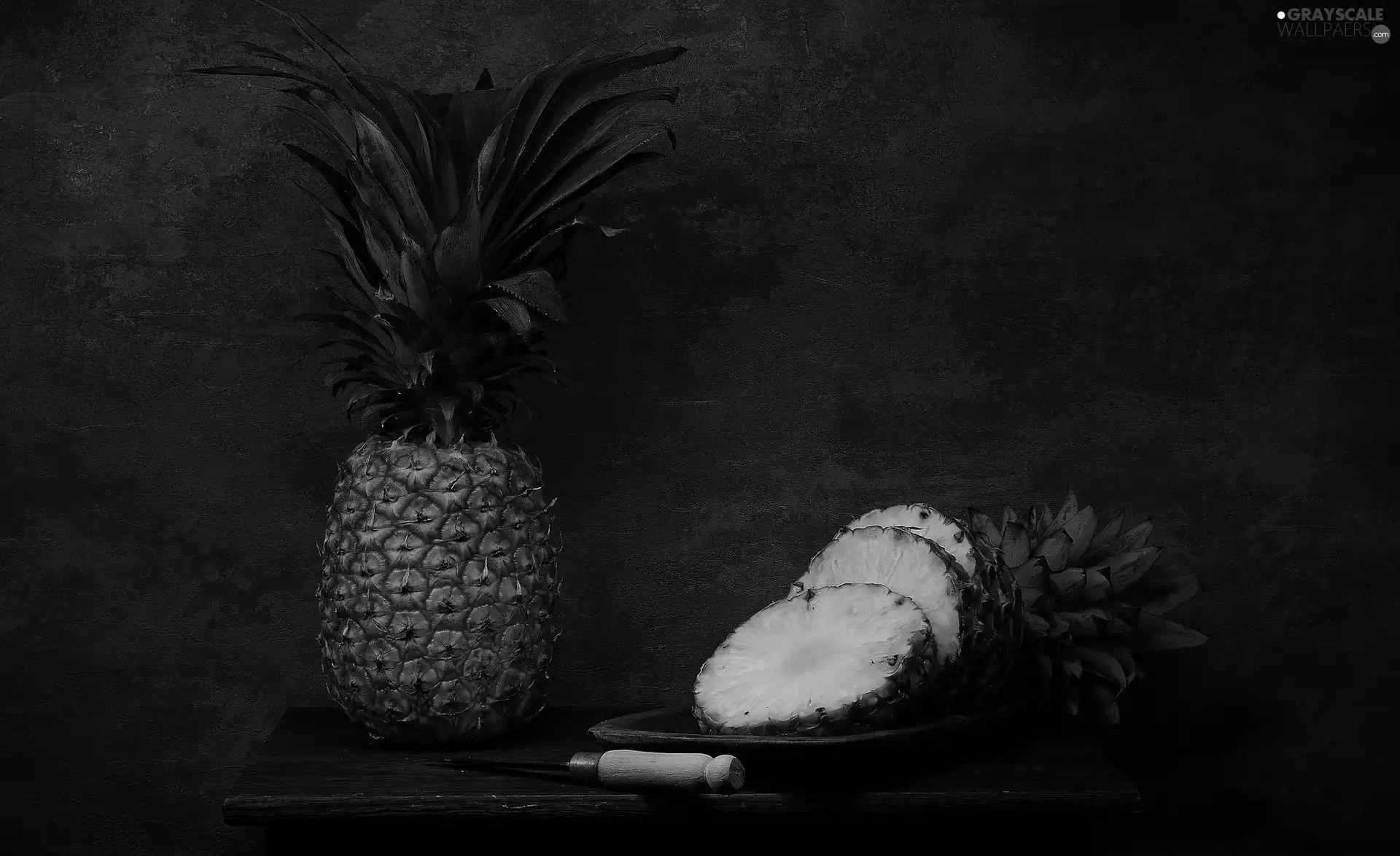 plate, knife, Table, Pineapples