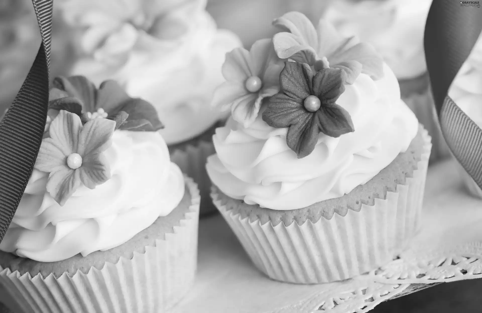 Pink, flowers, Muffins, cream, muffins
