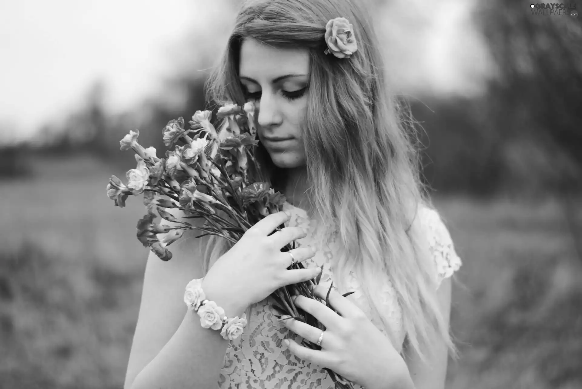 pink, flowers, Blonde, bouquet, Women