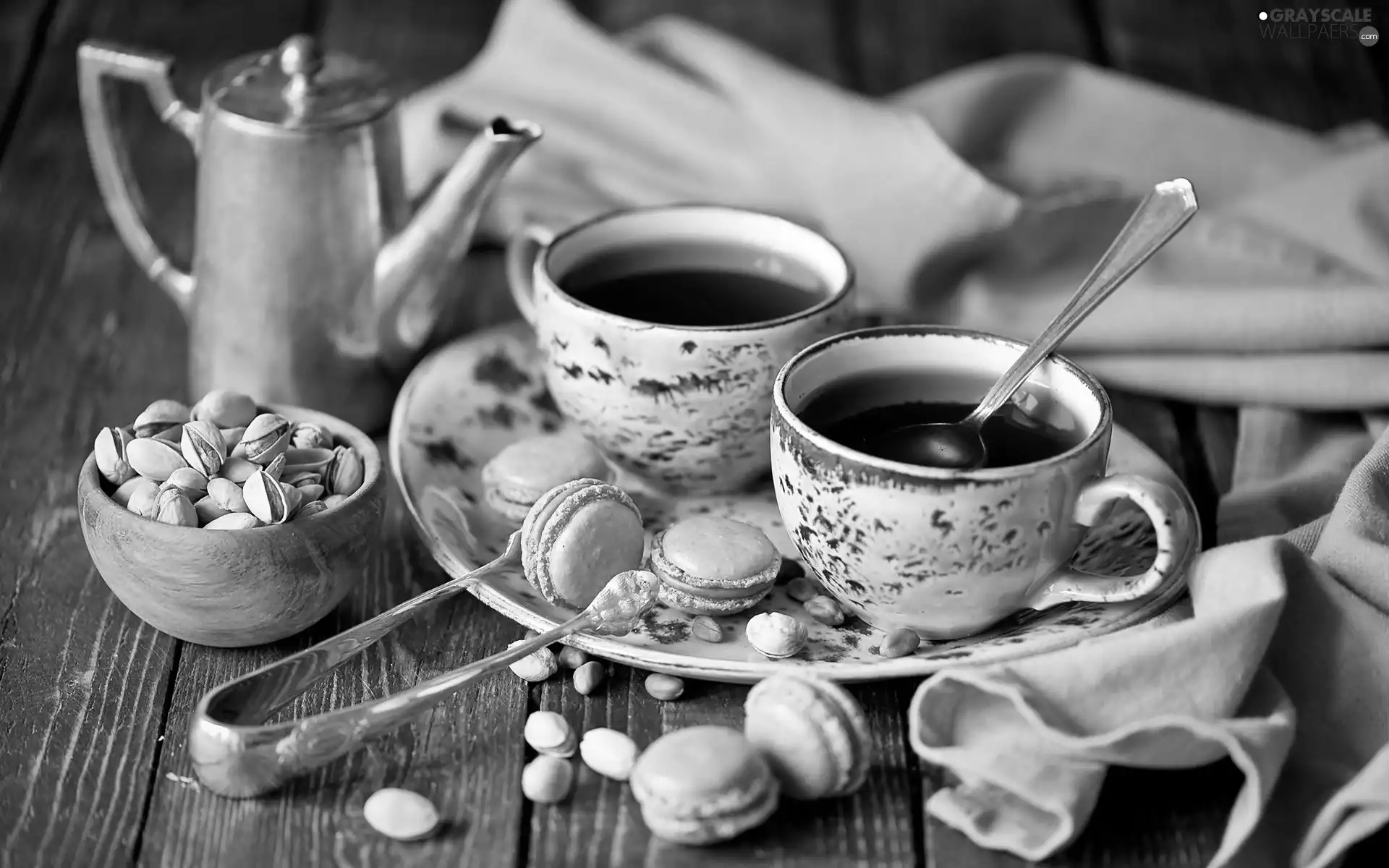cups, Cookies, pistachios, tea