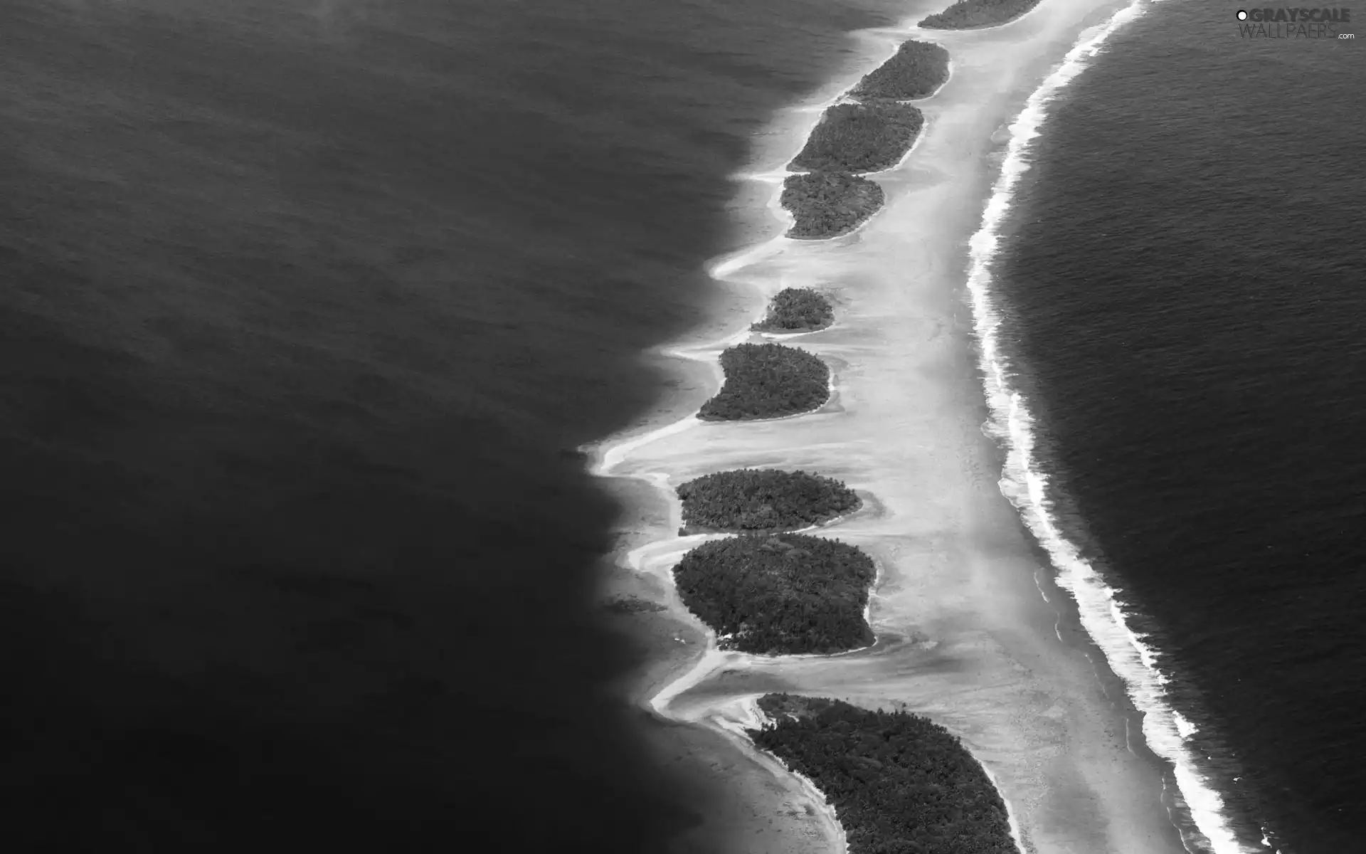 sea, Atol, Plants, Waves