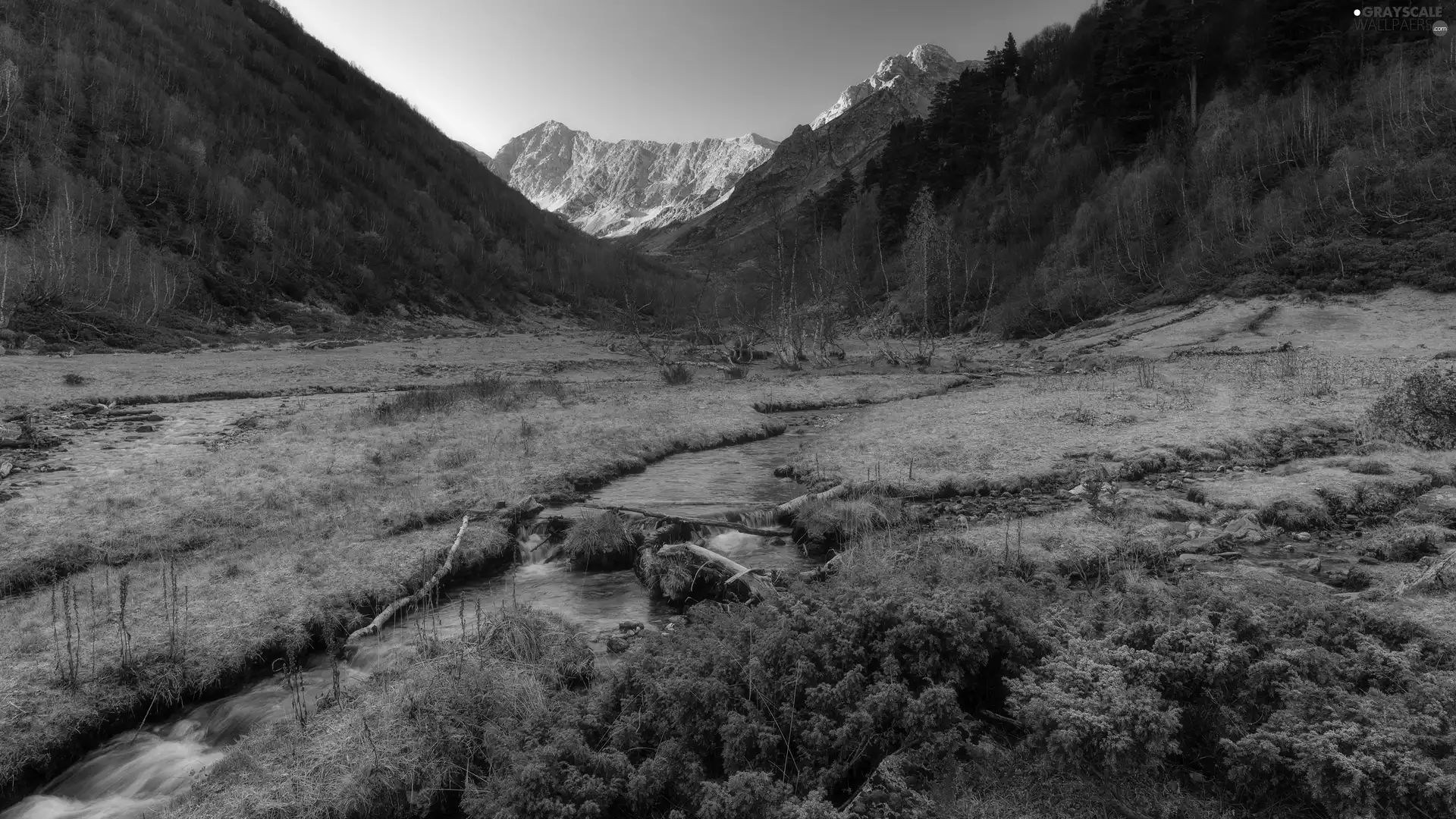 River, Mountains, viewes, Plants, trees, Valley