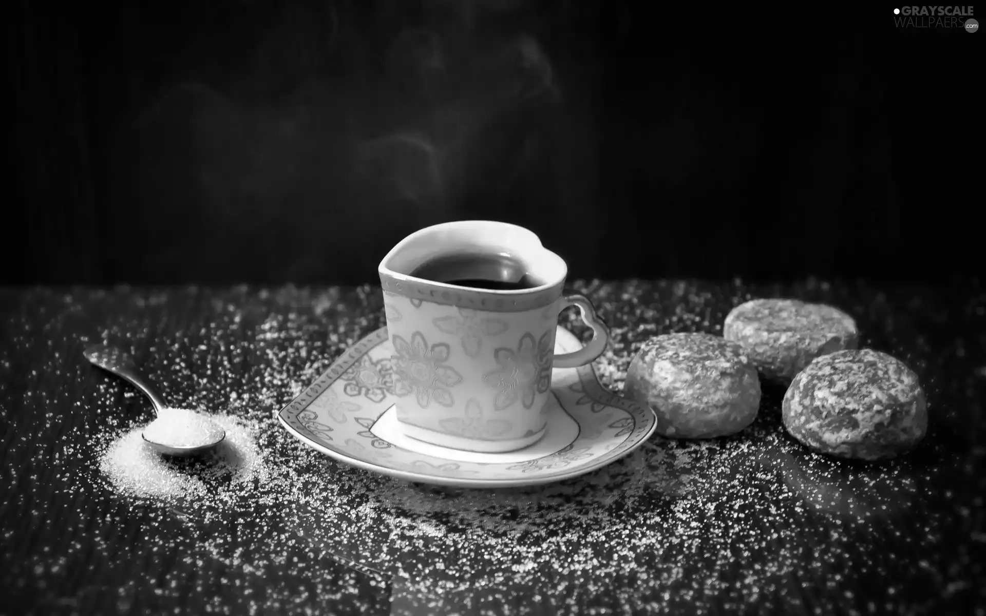 cup, coffee, sugar, Yellow Honda, donuts, plate, teaspoon