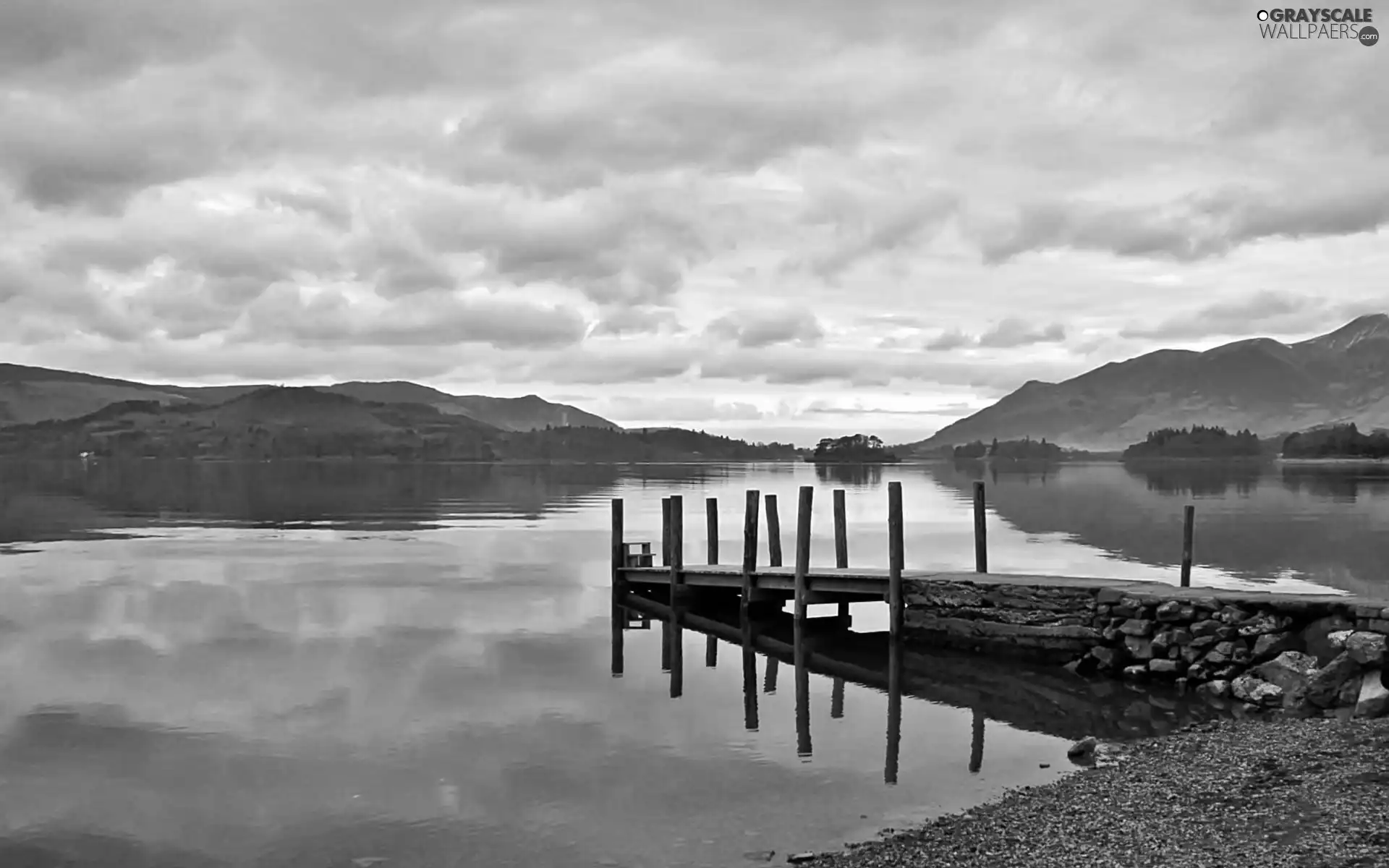 clouds, lake, Platform, Mountains