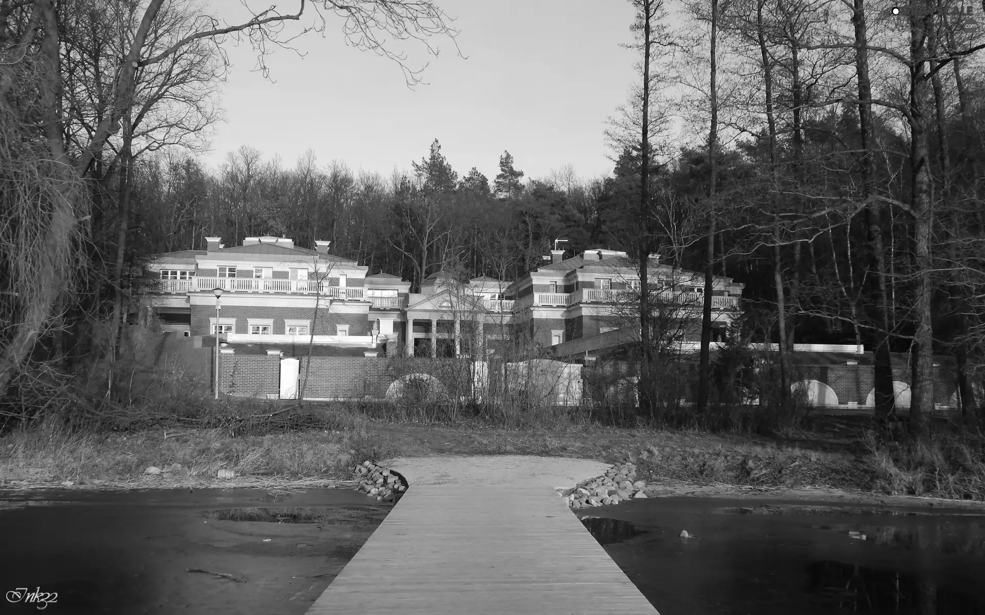 villa, viewes, Platform, trees