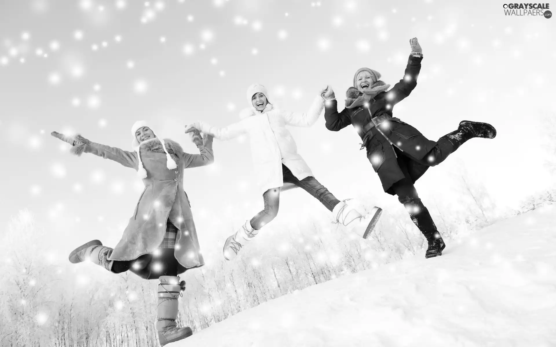 play, snow, joyful, Womens, Three