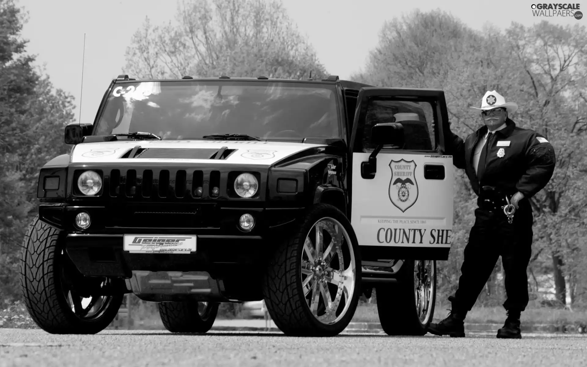 Automobile, hummer, police officer, police