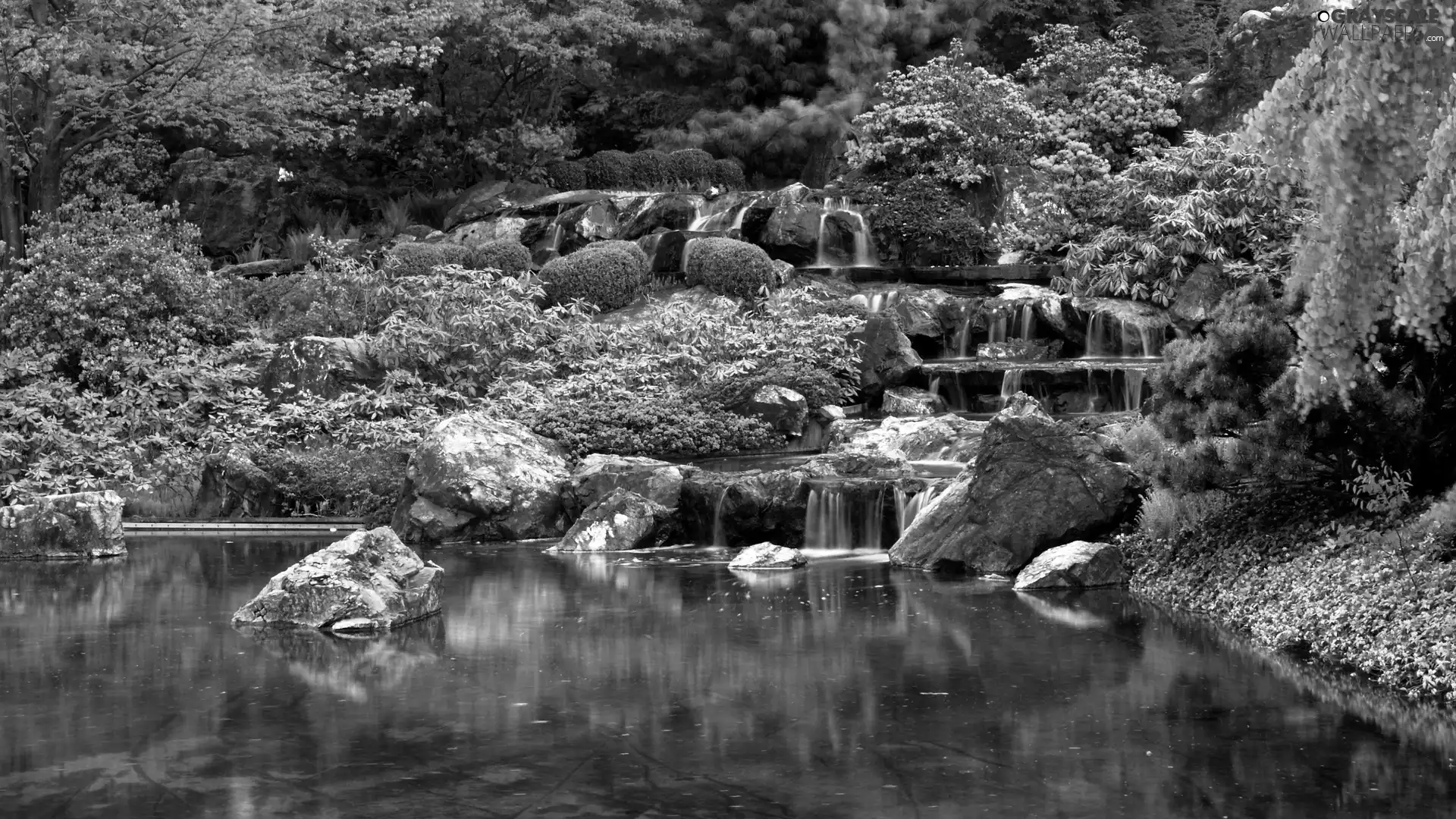Stones, cascade, Pond - car, Bush