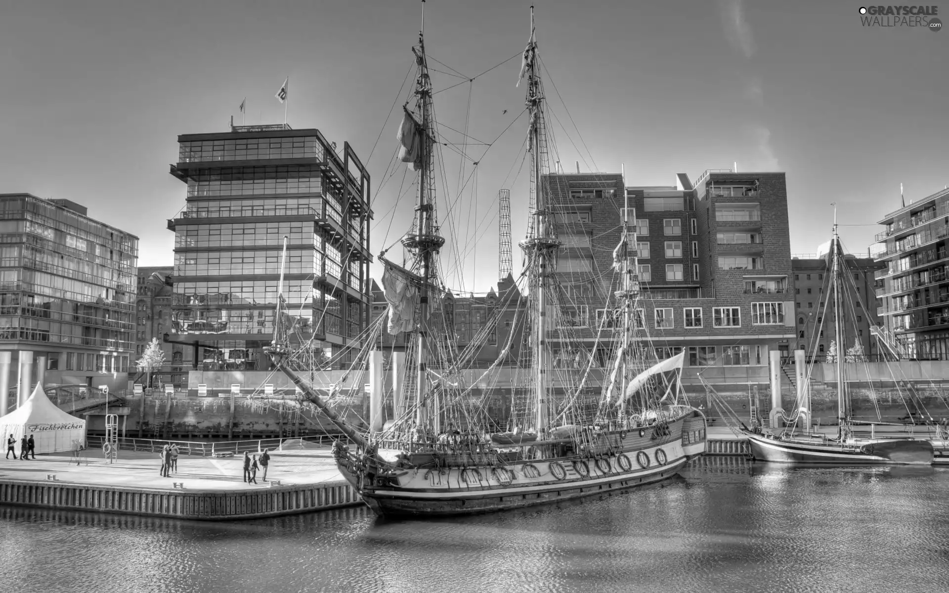 Ship, buildings, port, Sailing