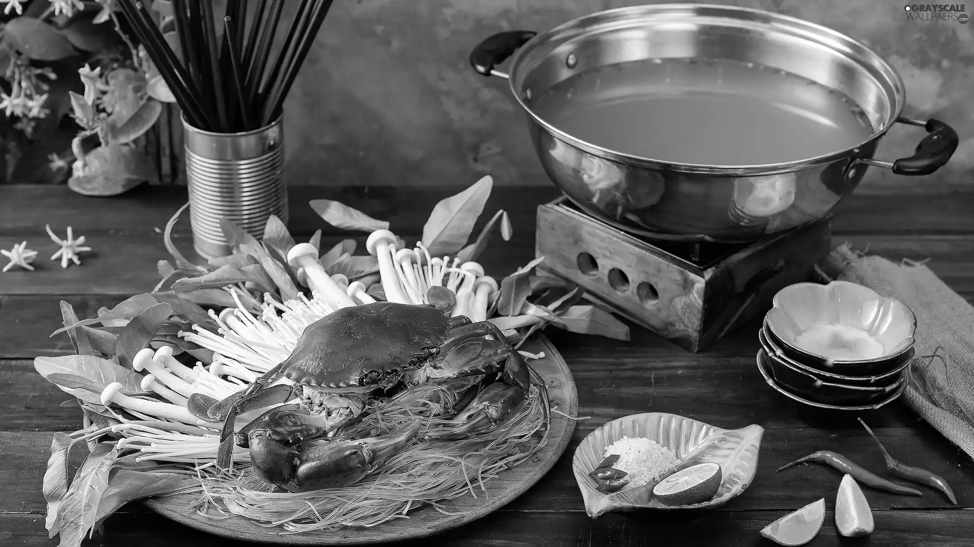 macaroni, seafood, soup, pot, mushrooms, crab