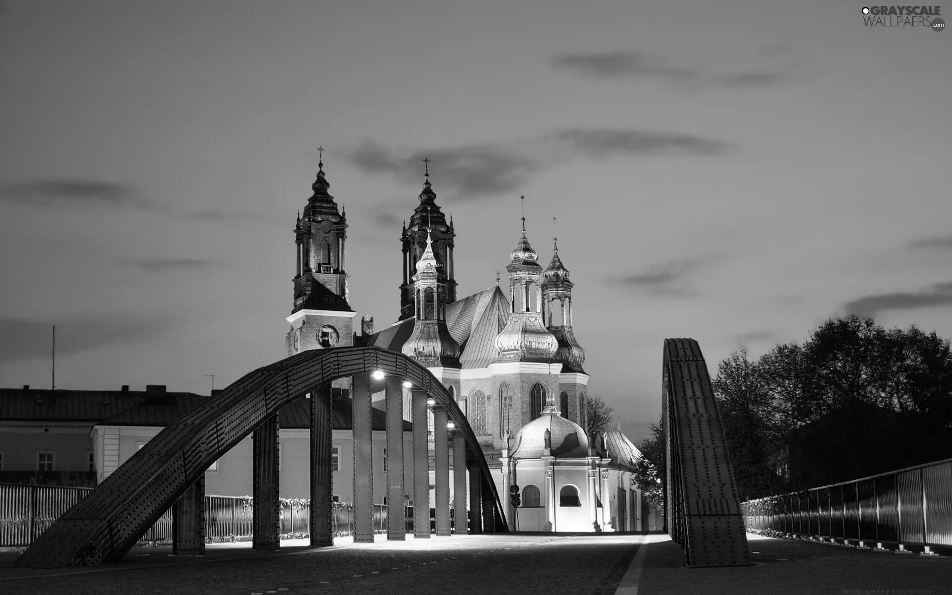 Cathedral of Poznan, Bridge of Bishop Jordan, Night, Poznań