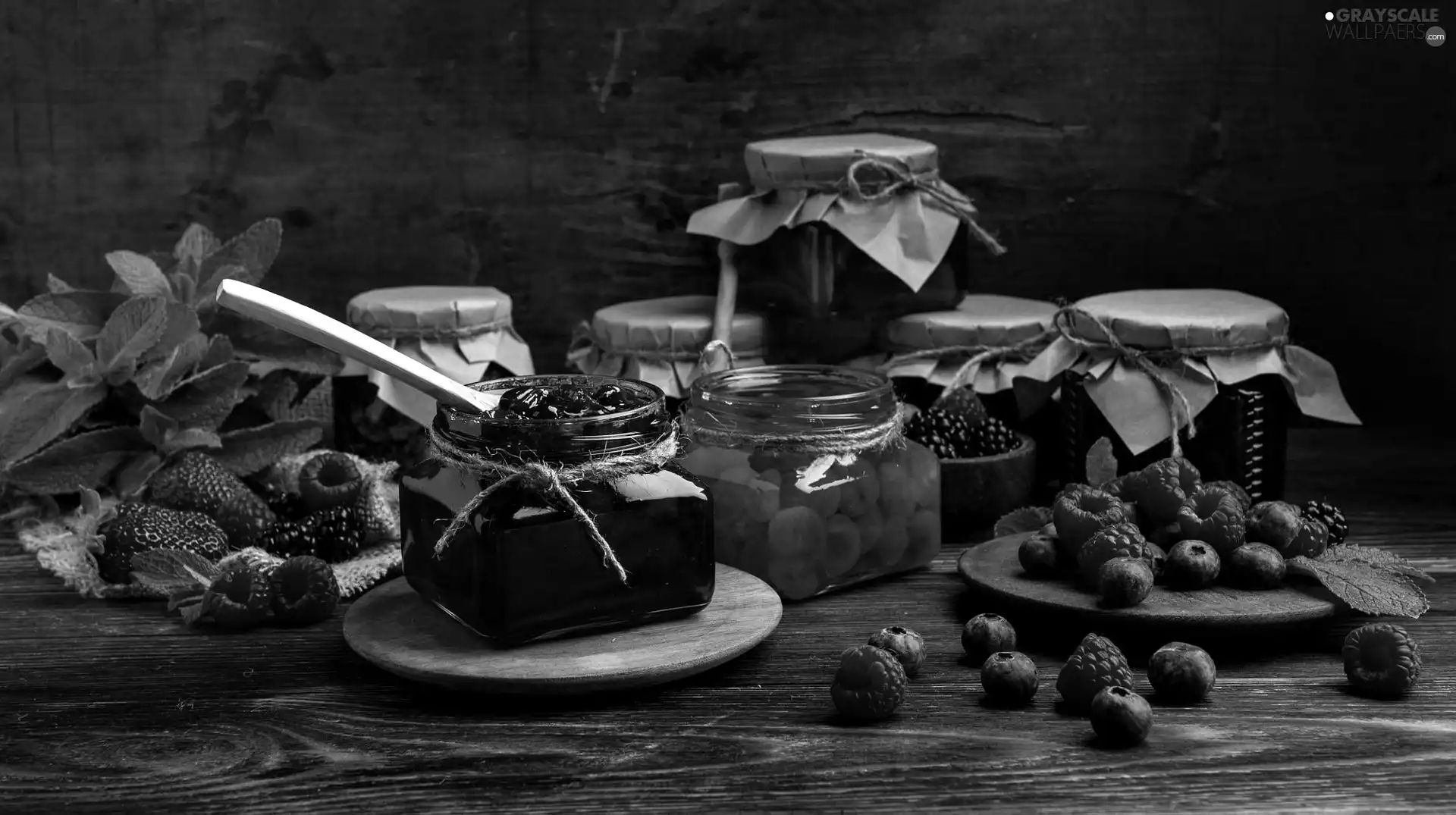 blueberries, raspberries, jars, Preparations, jam, blackberries