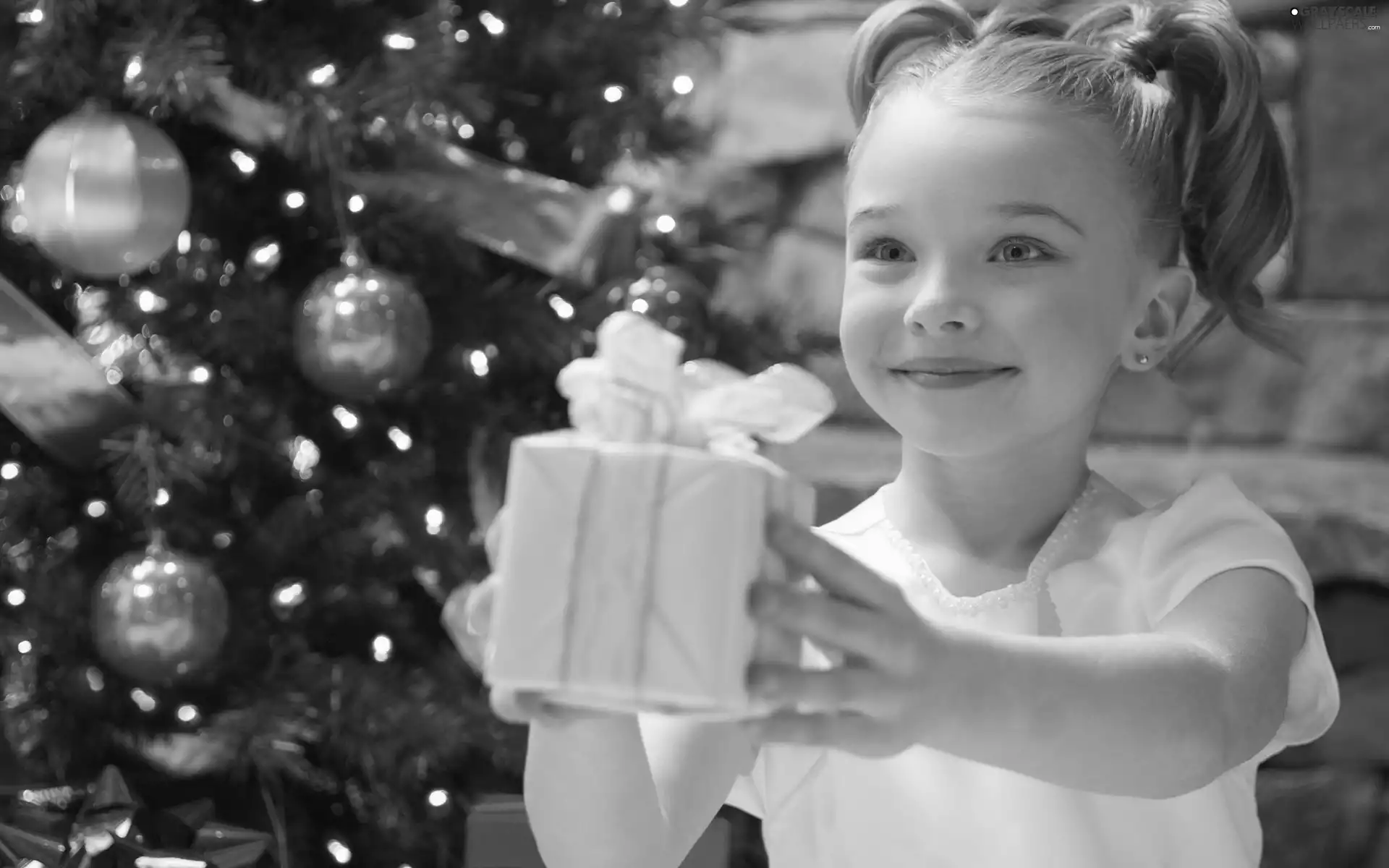 girl, festive, Present, christmas tree