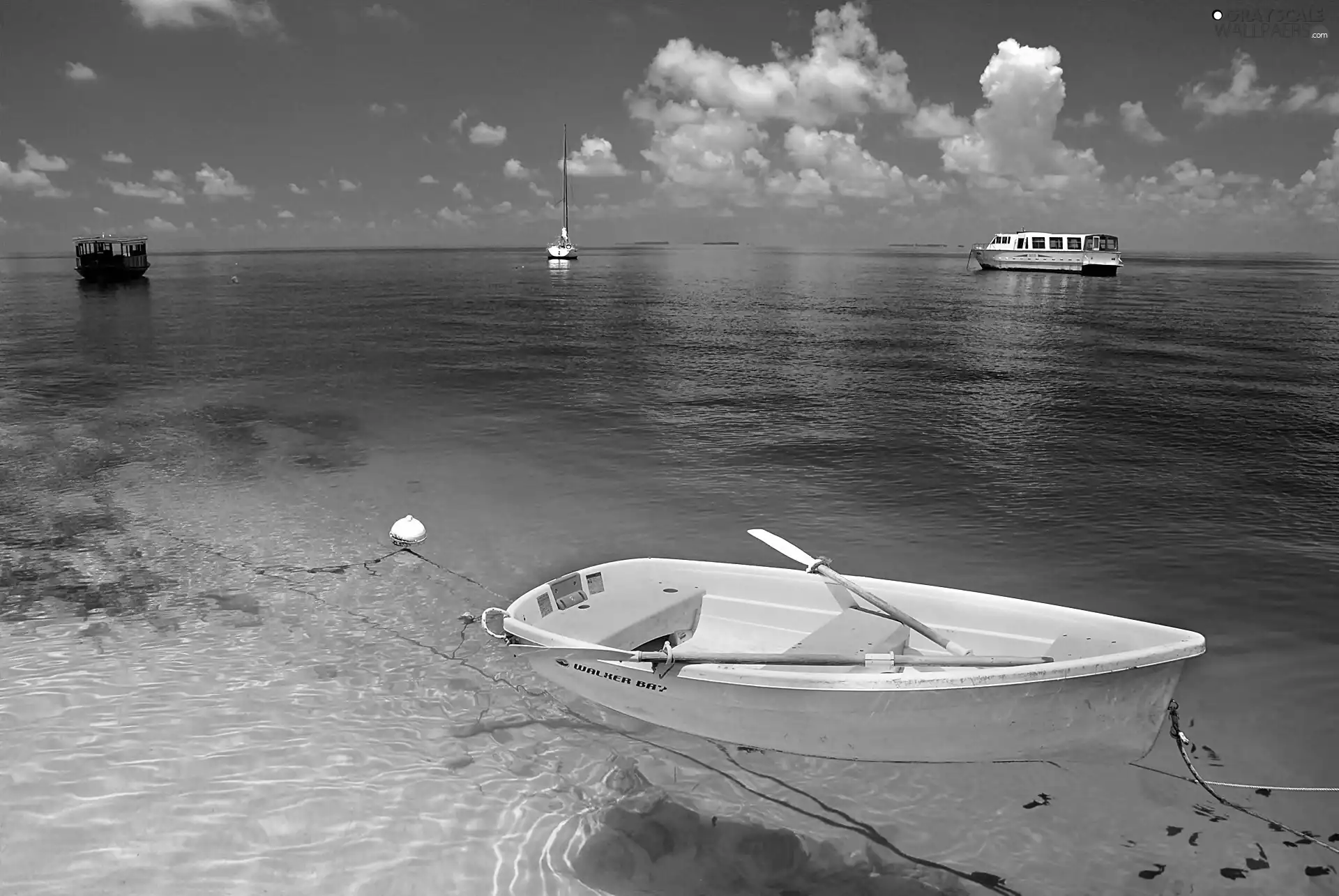 clouds, Przebijające, luminosity, ligh, flash, sea, Boats, sun